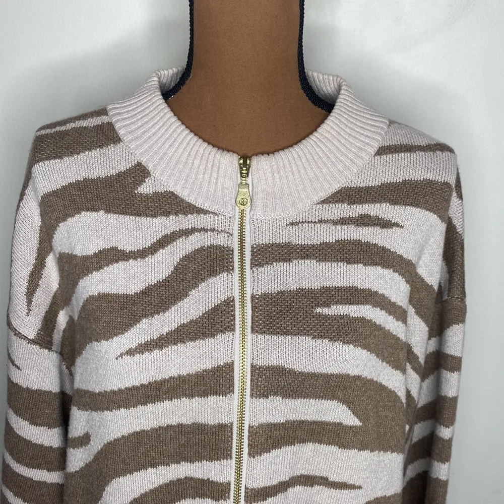 Varley Anthro Mayberry Zip wool blend longline cardigan in cobweb doe zebra sz S - Image 7