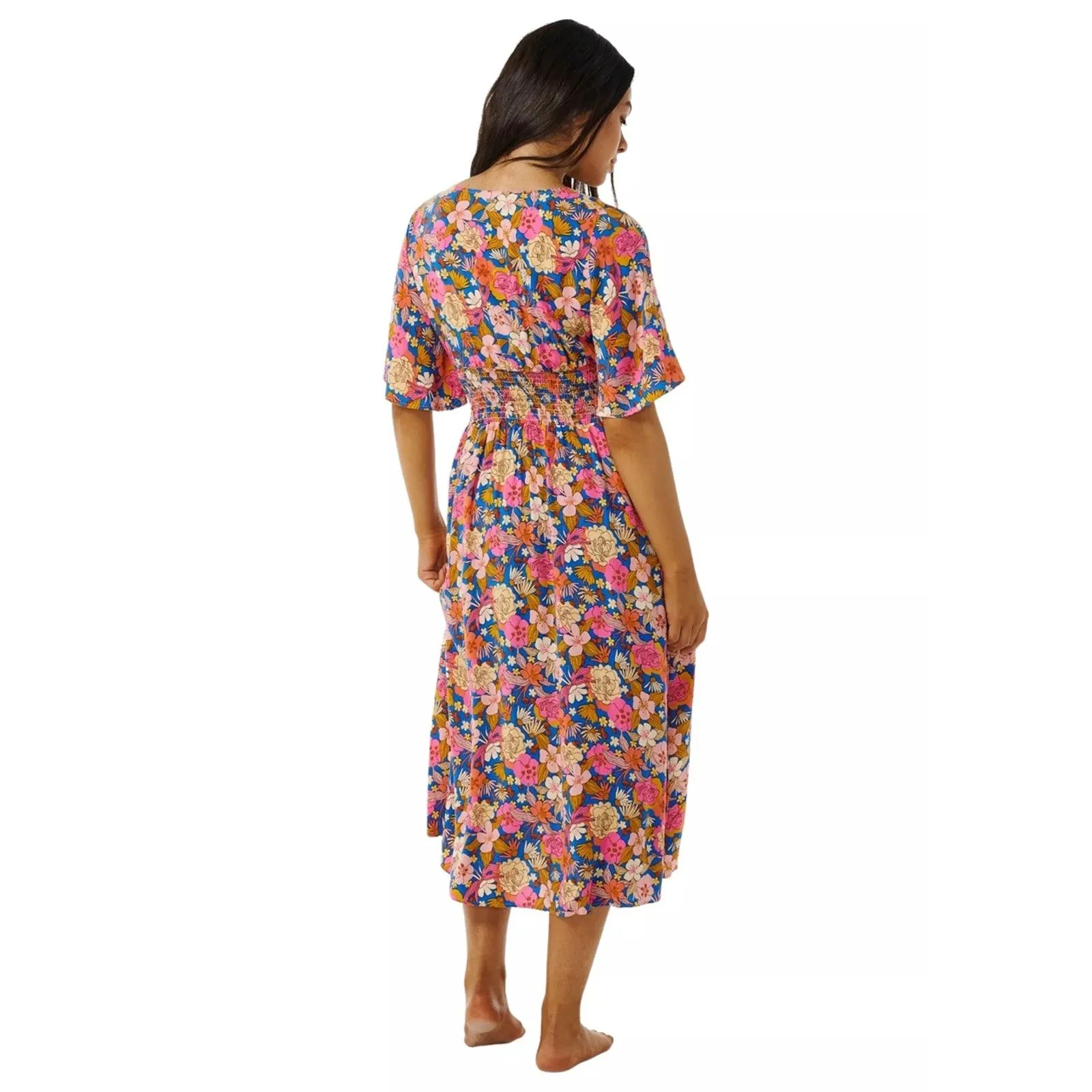 Rip Curl Floral Kamari Smocked Waist Midi Dress New With Tags Size Small Blue - Image 5