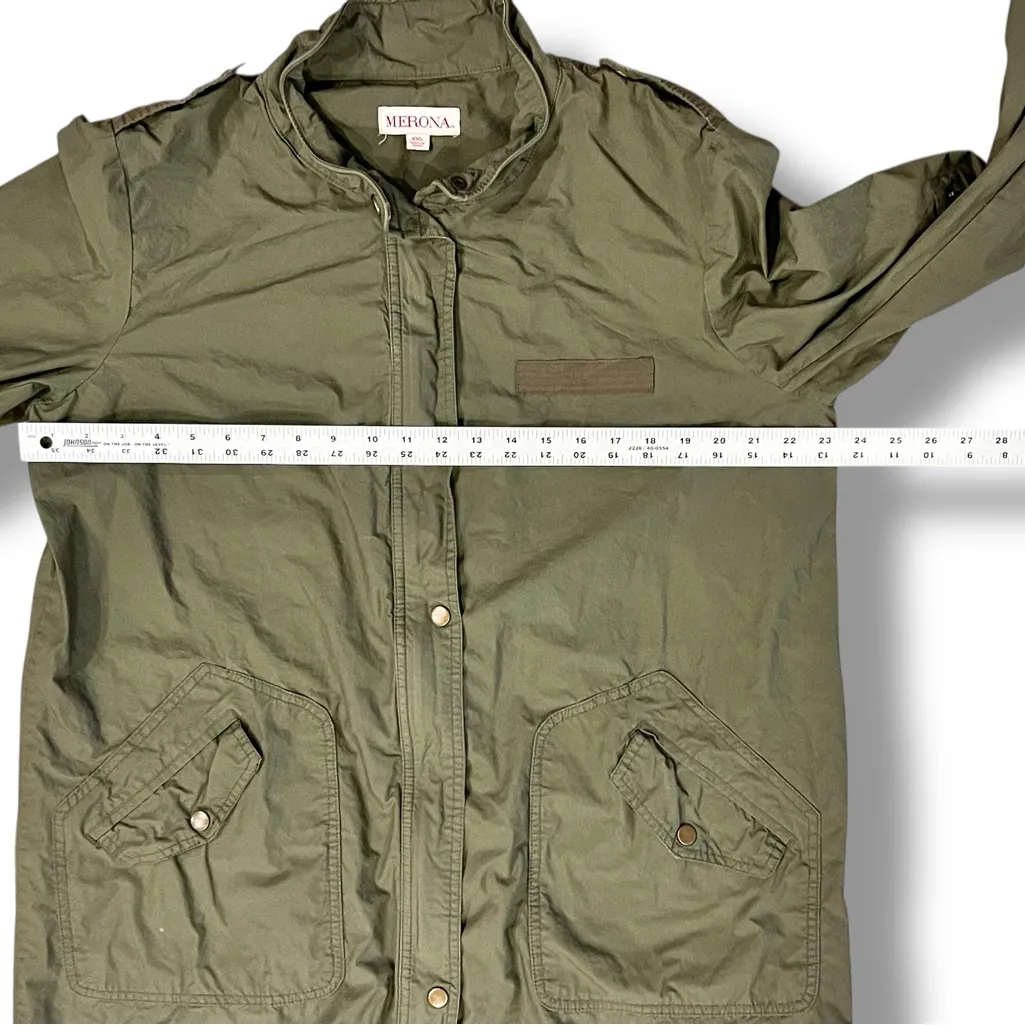 MERONA Womans Long Sleeve Roll Tab Jacket Coat Army Green Sz XXL 2XL Grunge A-6 - Image 8