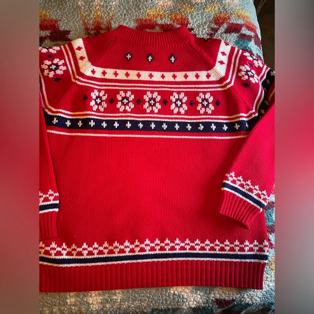 VTG 70s Fair Isle JC Penney Sweater, Size XL Acrylic Red, White & Navy Blue Red - Image 13