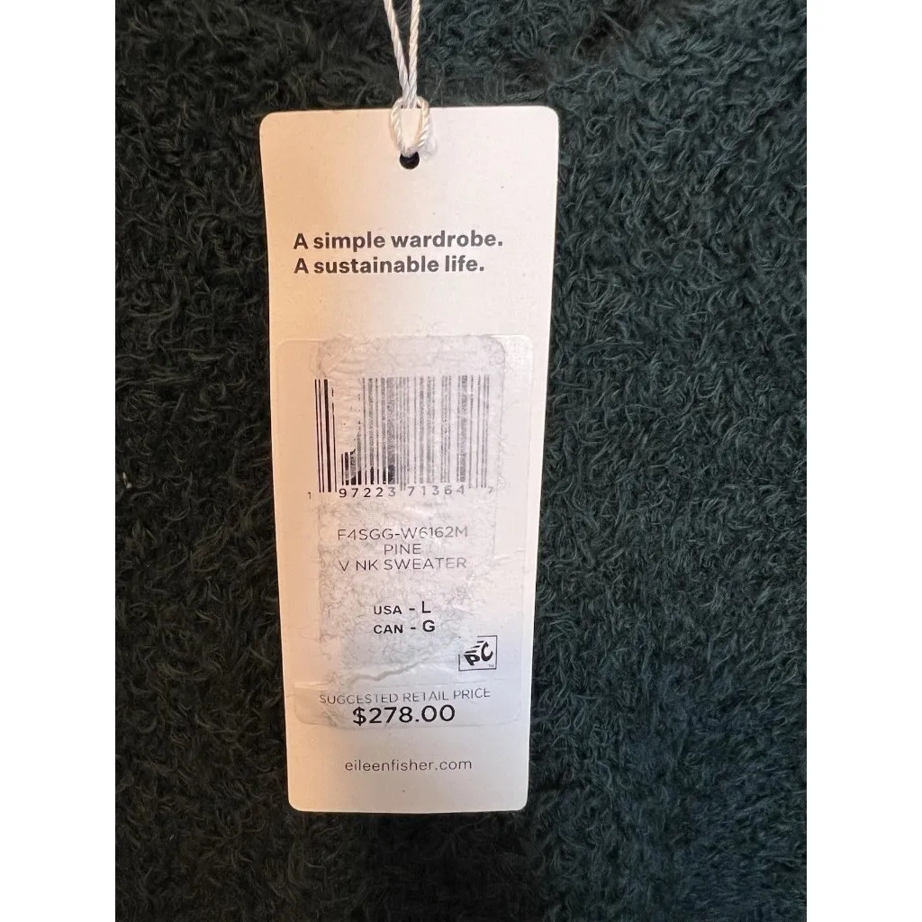 Eileen Fisher Organic Cotton Eyelash V-Neck Sweater Large Pine Green Relaxed Fit - Image 6