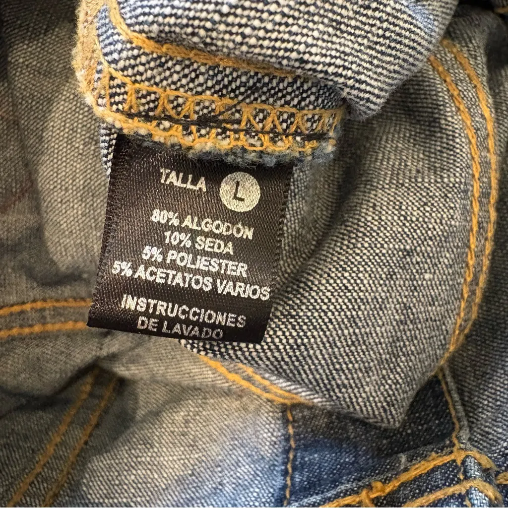 Pineda Covalin Denim Embellished Jacket Patchwork Ribbon Trim, Sz L Blue Size L - Image 12