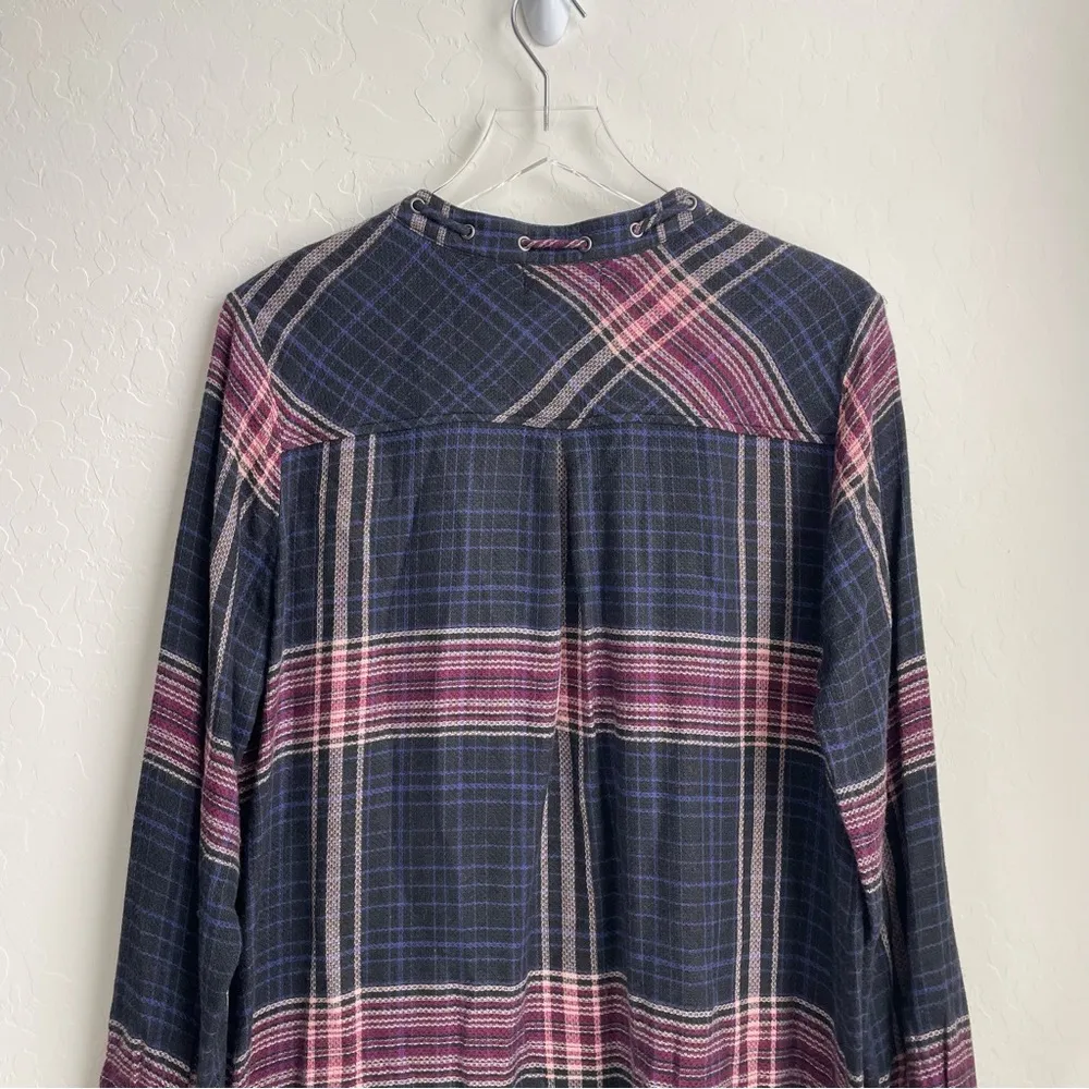 Cloth & Stone Plaid Tunic Shirt Dress Long Sleeve Knit Blue Pink L - Image 8
