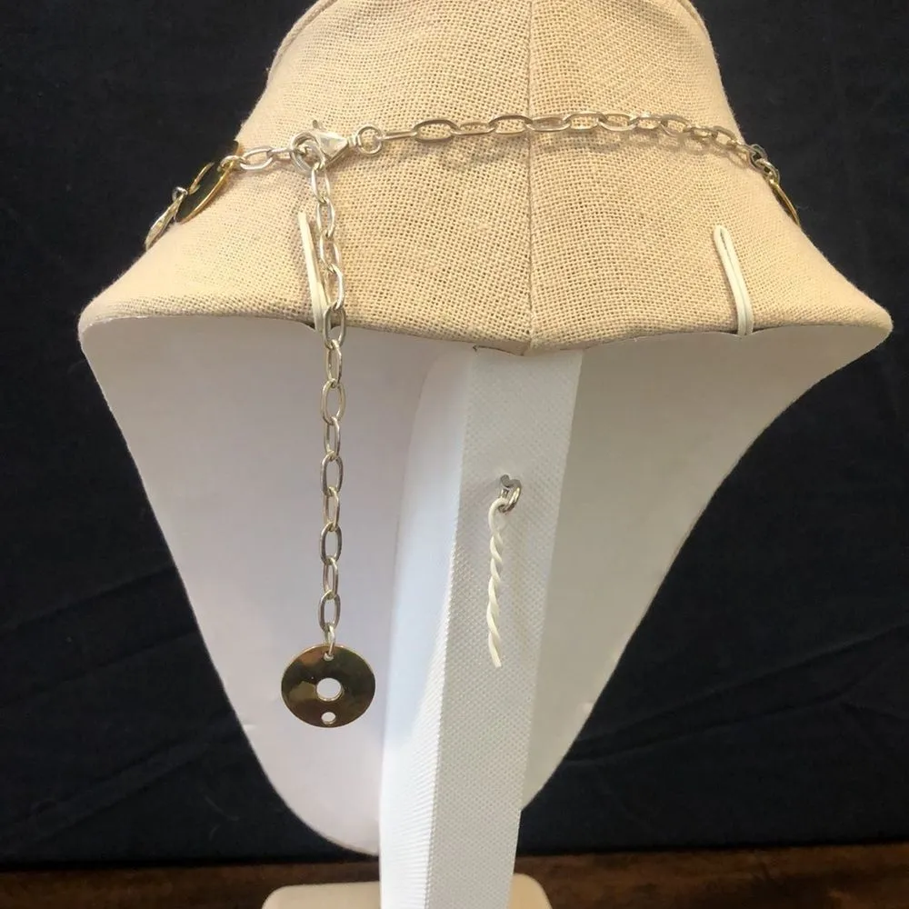 Two Tone Hammered Sterling Silver Brass Modern Necklace - Image 8