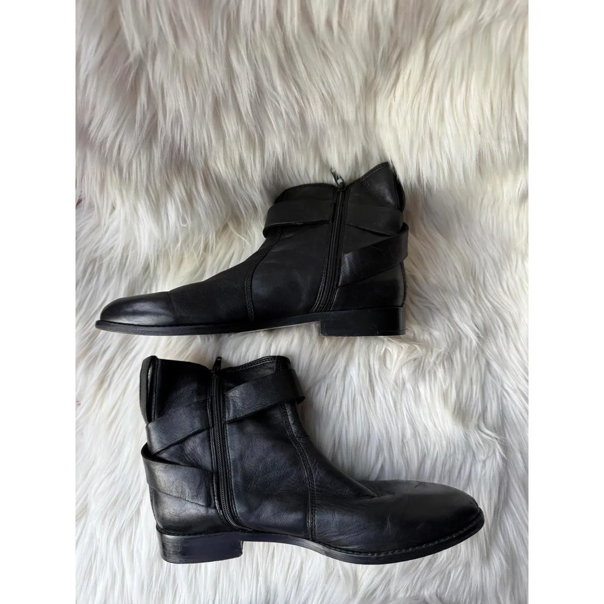 Robert Zur size 7 Black Leather Women's Ankle Boots with Buckle Detail - Image 3