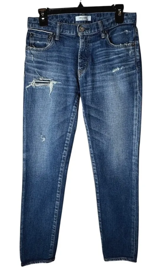 Moussy Jeans Women 27 Blue Medium Wash Distressed Japanese Denim Mid Rise Ankle - Image 1