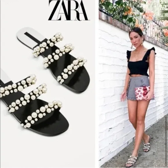 Zara Black and White Pearl Sandals - Image 2