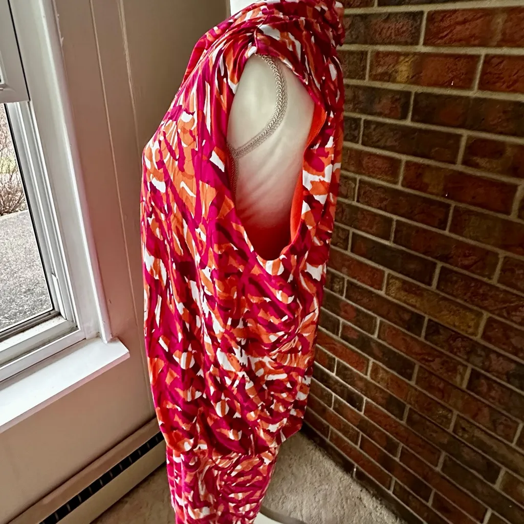 MICHAEL Michael Kors Pink Orange Tropical Vibrant Cowl Neck Sleeveless Dress Size 1X - Image 6