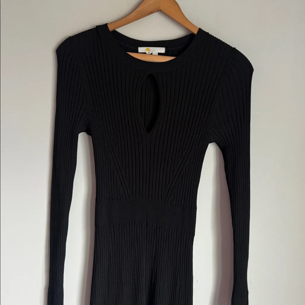 BODEN Ribbed Cut Out Dress Black Keyhole Neck‎ Long Sleeve Fitted 6 - Image 5