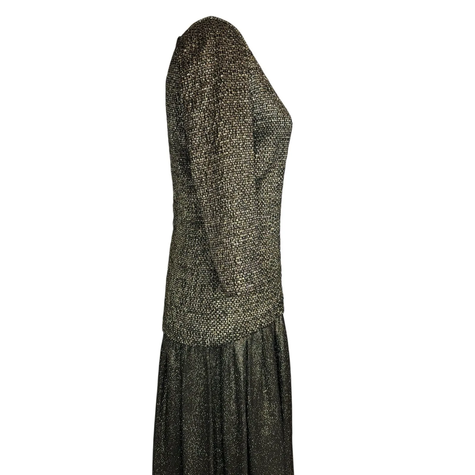 Vintage 80s Diane Dickinson Metallic Maxi Dress‎ Black Gold Evening Gown Size 6 - Image 8