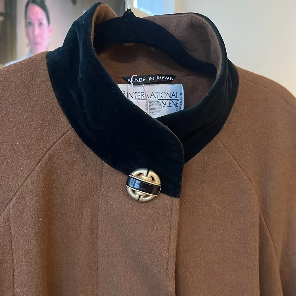 Vintage International Scene wool swing coat Brown Size 10 - Image 5