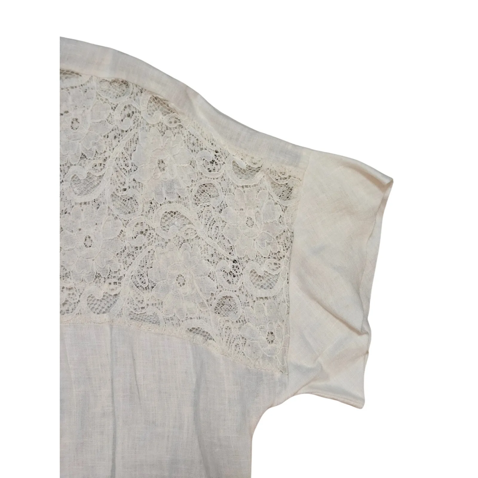 Ambra Lace Yoke Linen Blend Split Hem Tunic Top White Size L Size L - Image 5