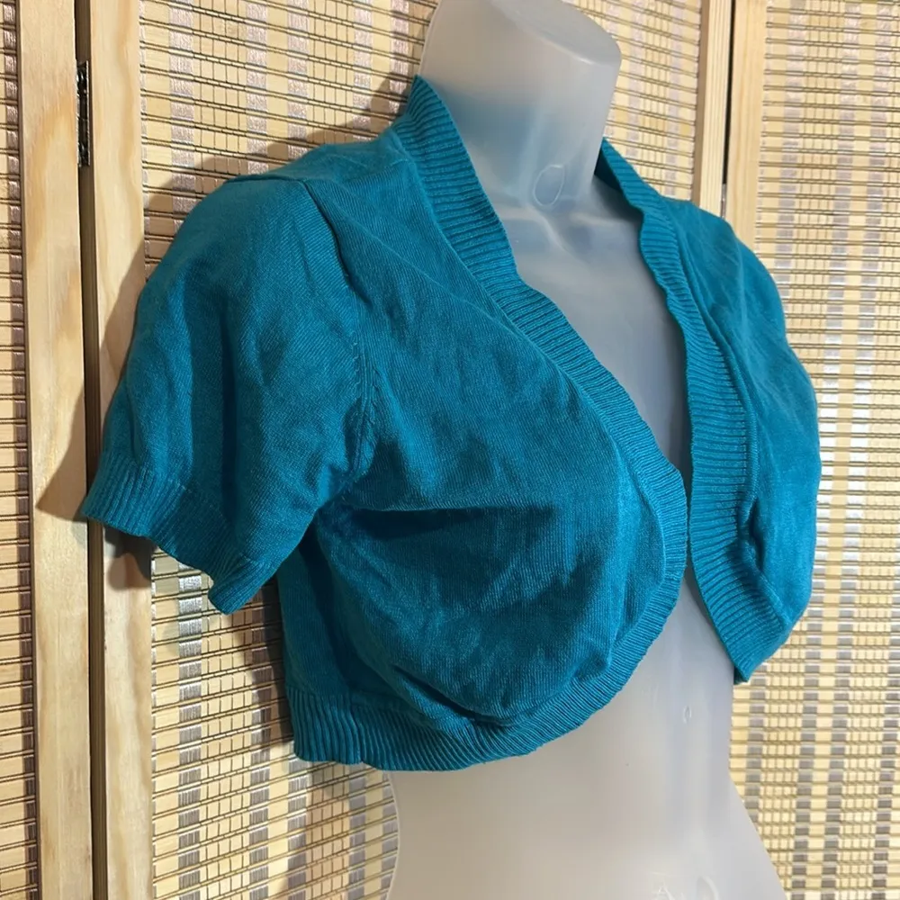 Speechless Vintage 1990s Y2K Teal Blue Knit Bolero Cardigan Sweater Jrs 7 NWT - Image 4