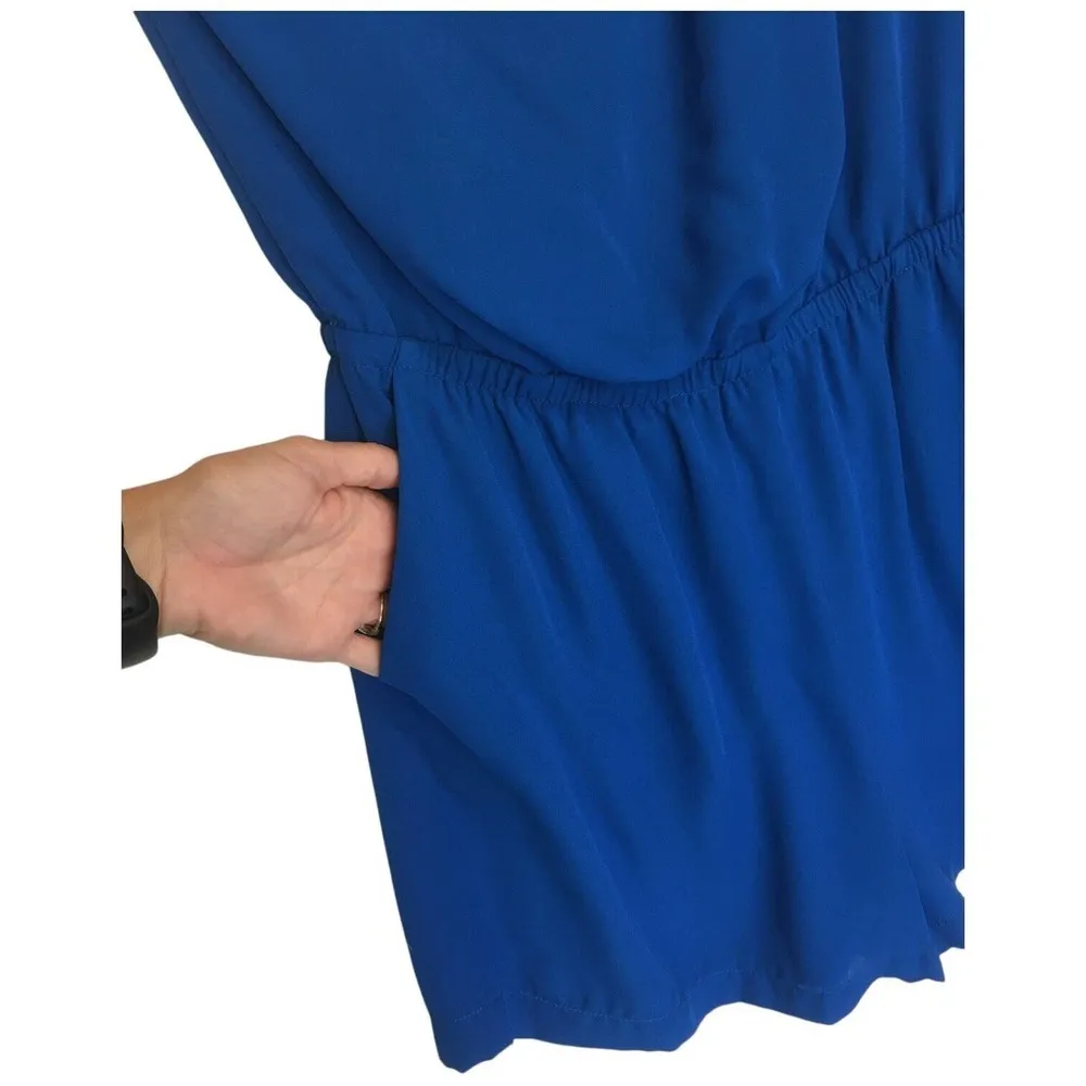 Naked Zebra Womens Medium Romper One Shoulder Dressy Shorts Pockets Blue - Image 2