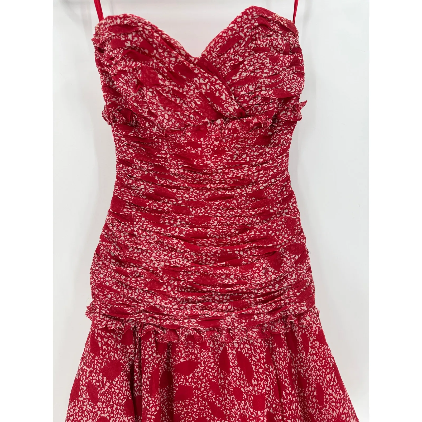 Vintage Victor Costs silk dress size S/XS strapless ruched bodice flared skirt Red - Image 4