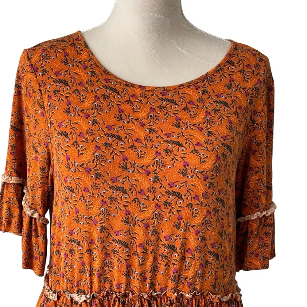 Matilda Jane Give Thanks Floral Ruffle Tiered Peasant Top Women’s Size S Orange - Image 3
