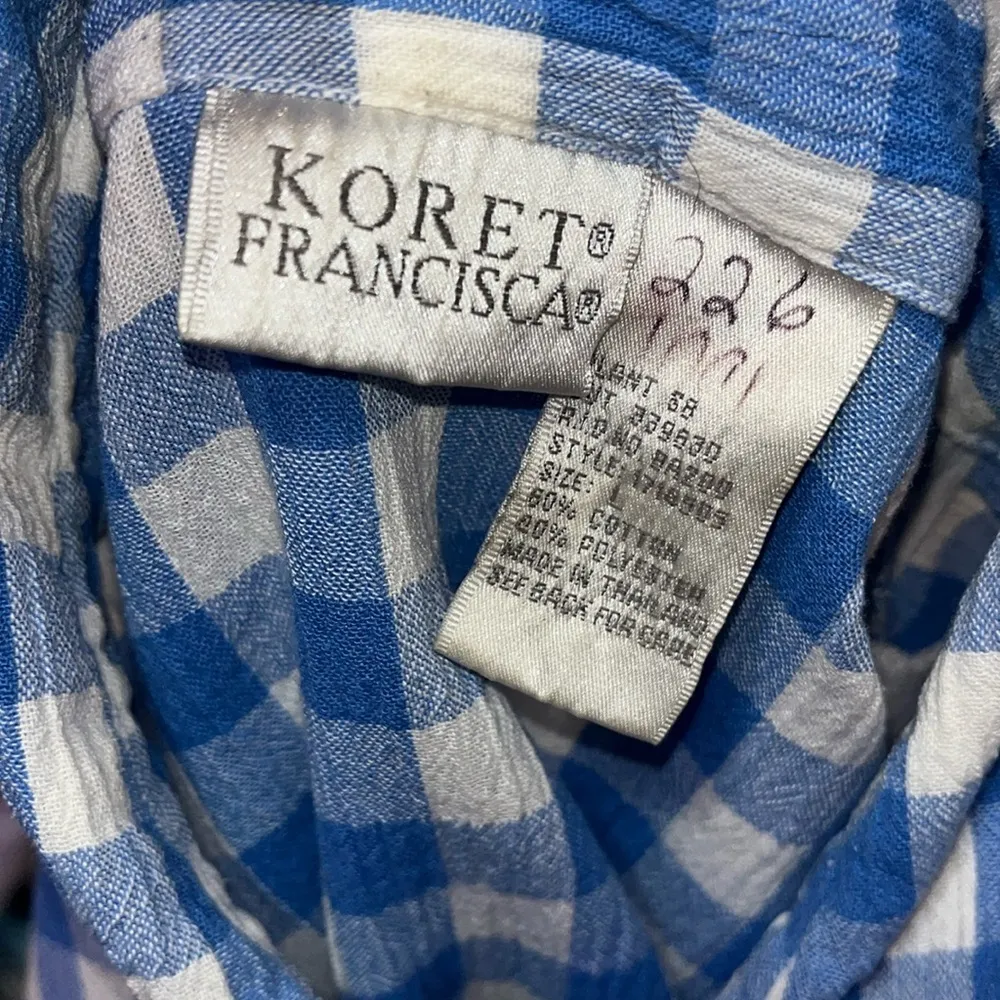 KORET Upscale Plaid Checkered Butrin Down Blouse Shirt Sz L Blue Size L - Image 5