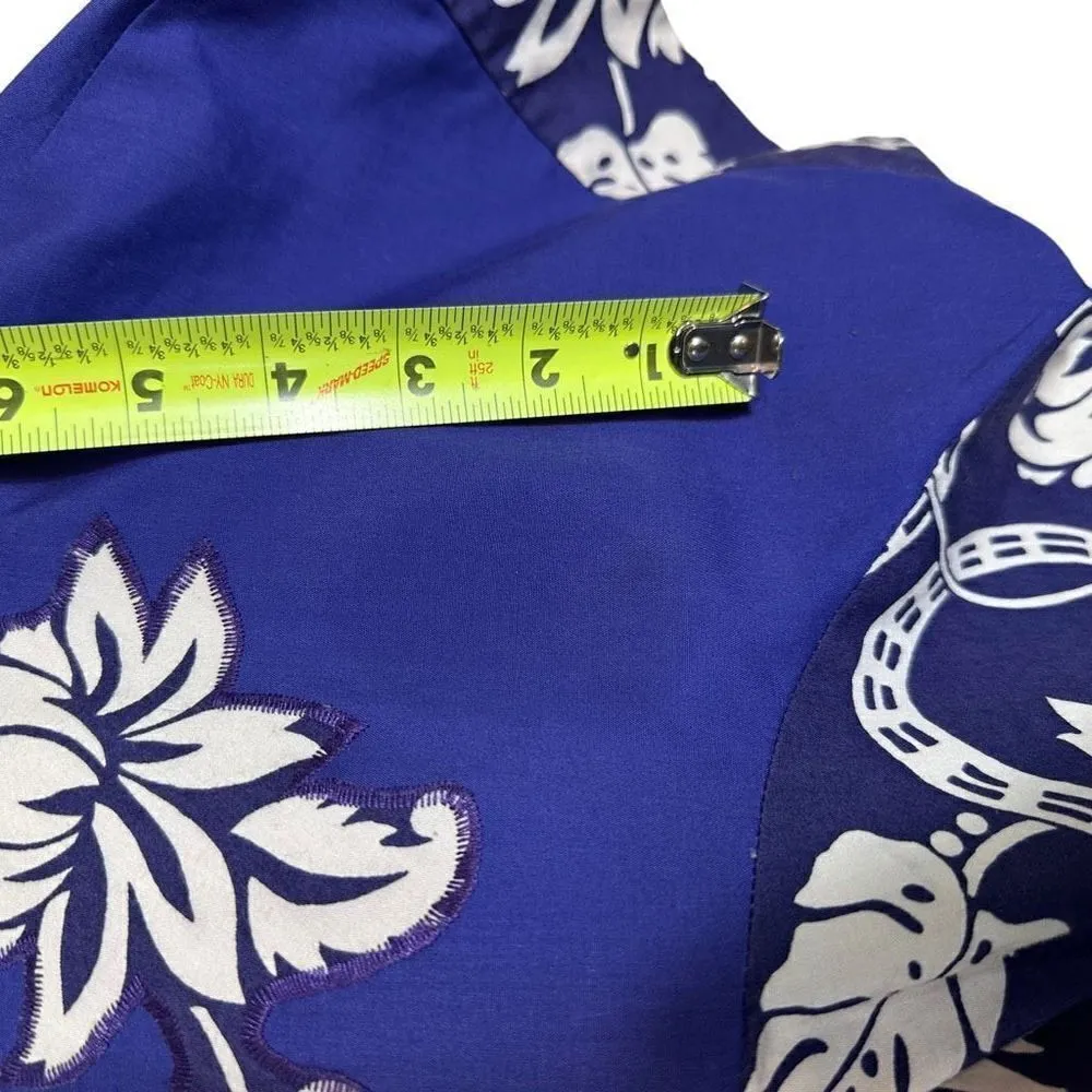 Vintage 100% Cotton Hawaiian Floral Print Midi Dress ￼Size Medium Blue - Image 4