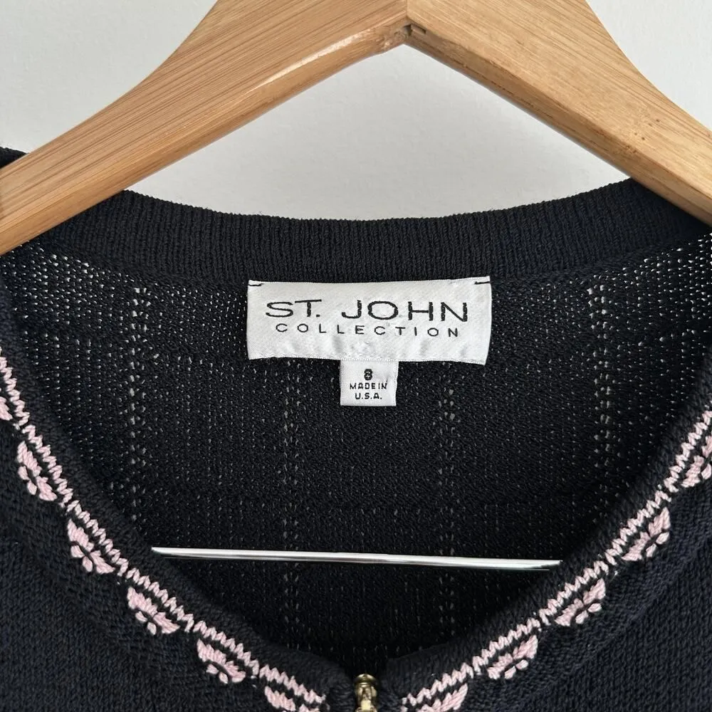 St John Collection Jacket 8 Black Pink Santana Knit Embellished Trim Elegant - Image 5