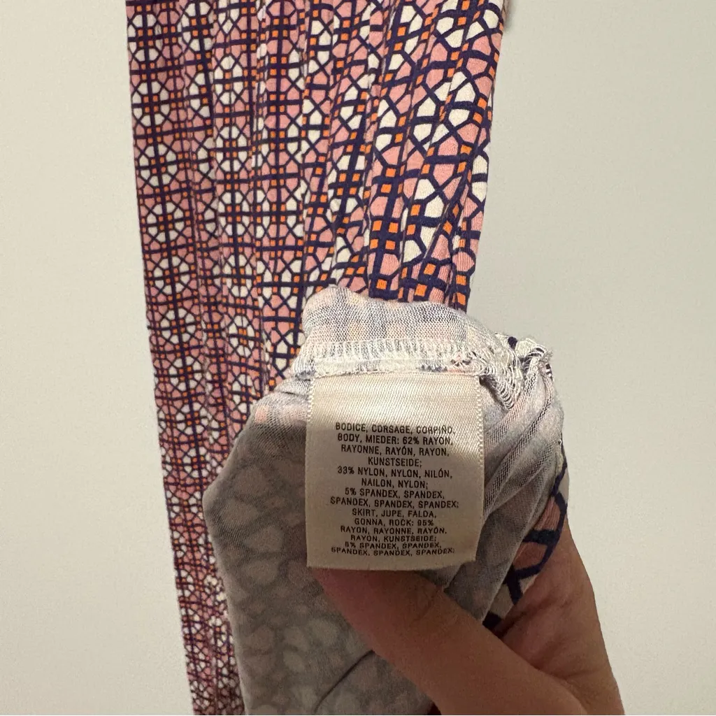 Anthropologie Maeve Elysian Maxi Dress Print Stretch Colorblock pink cream small - Image 7