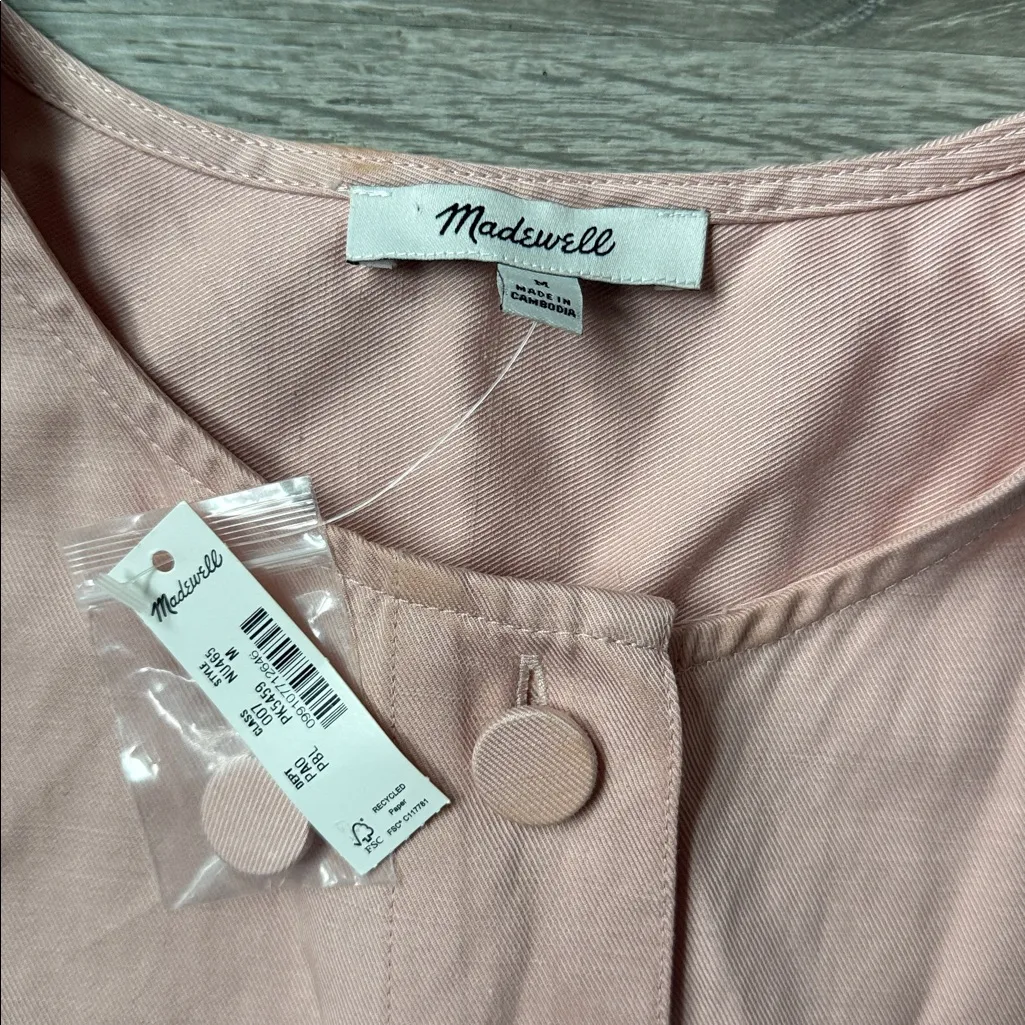 NEW Madewell Crop Cargo-Pocket Crewneck Top in pale blush Medium - Image 8