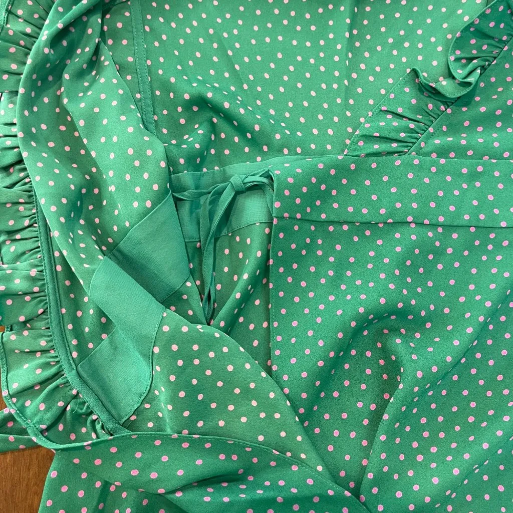 Kate Spade Poolside Dot‎ Wrap Dress Women's Size 10 Emerald Coast Green Pink NEW - Image 14