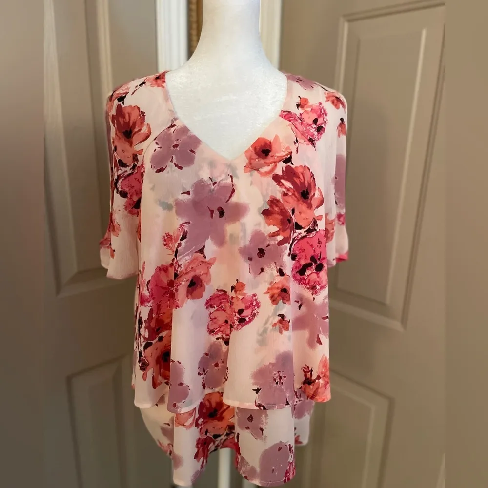 Juicy Couture Floral Cold Shoulder Ruffled Tiered Blouse - Image 7