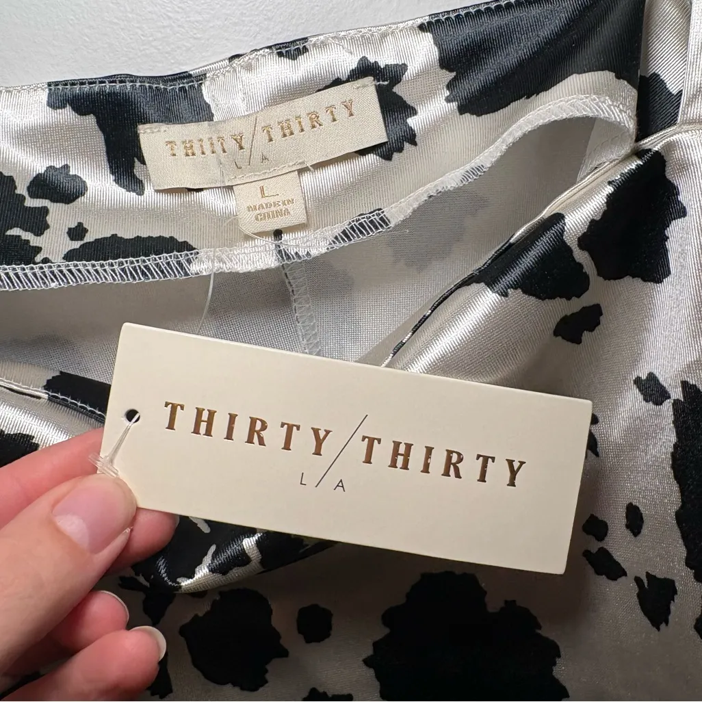 Thirty/Thirty Cow Print Satin Mini Dress Large Black White Halloween Costume NWT - Image 6