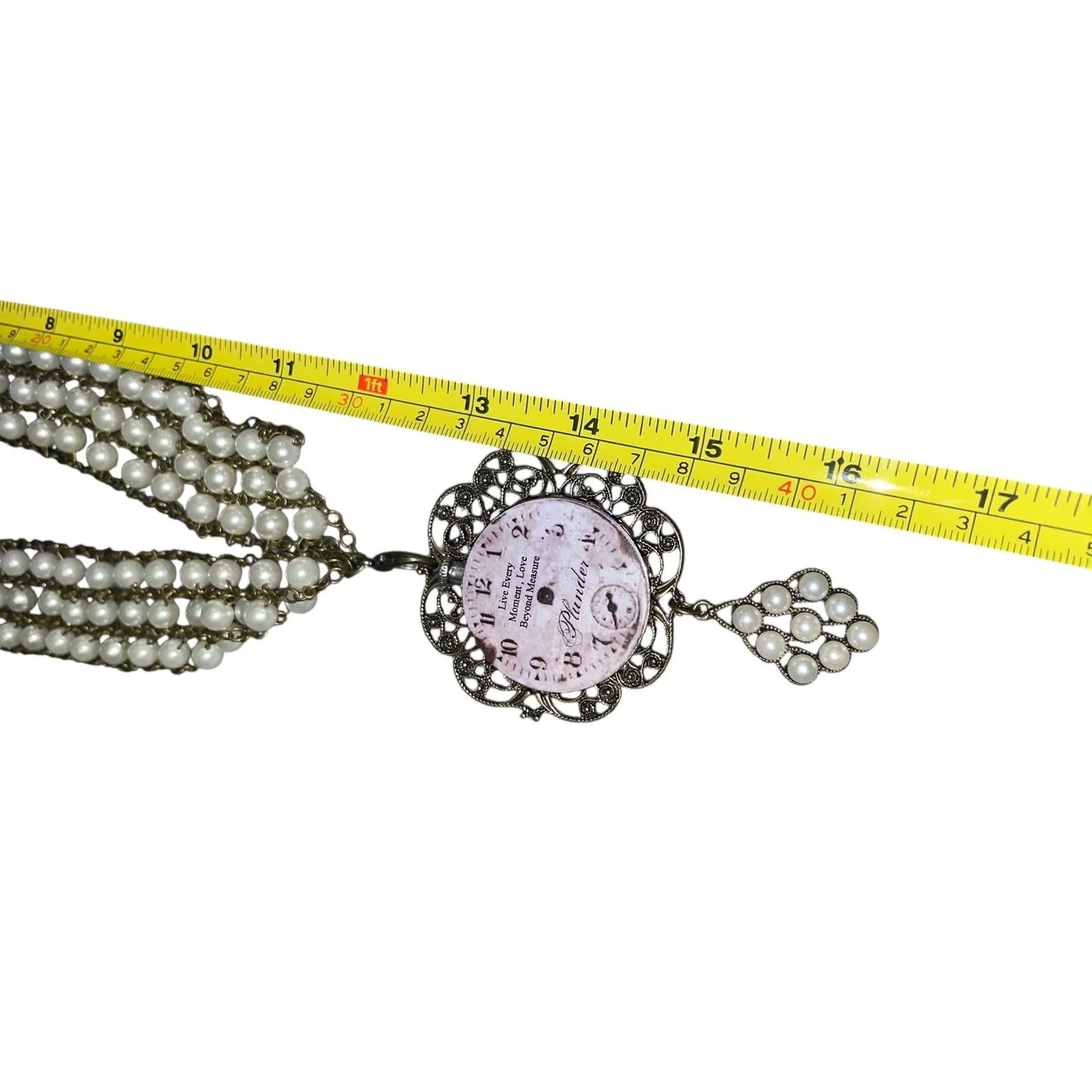 Plunder‎ Design "PAXTON" Faux Pearl & Faux Time Piece / Clock Statement Necklace - Image 2