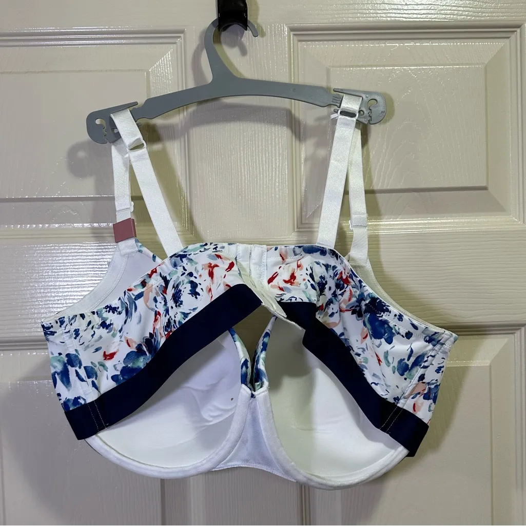 Cacique Lightly Lined Balconette Bra 44DD Blue Floral Underwire NWT Racerback - Image 4