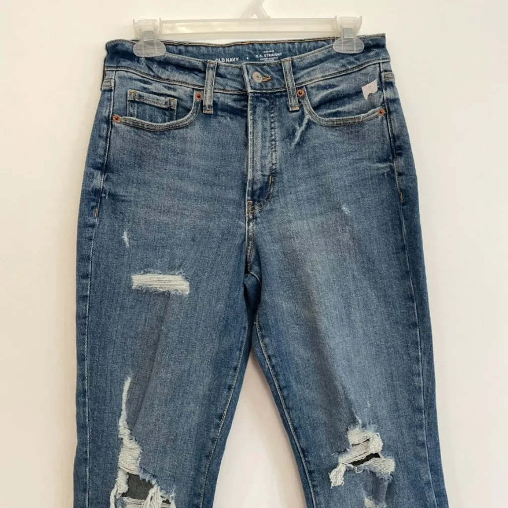 NEW NWT OLD NAVY High Waisted OG Straight Ripped Ankle Jeans Medium Cropped Crop - Image 6