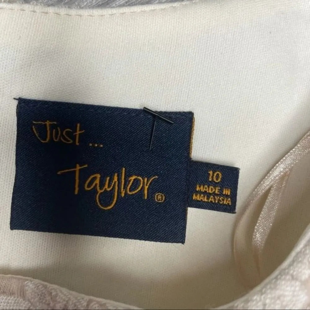 Tan floral just Taylor long cropped sleeve dress fit and flare event formal wedd Size 10 - Image 3