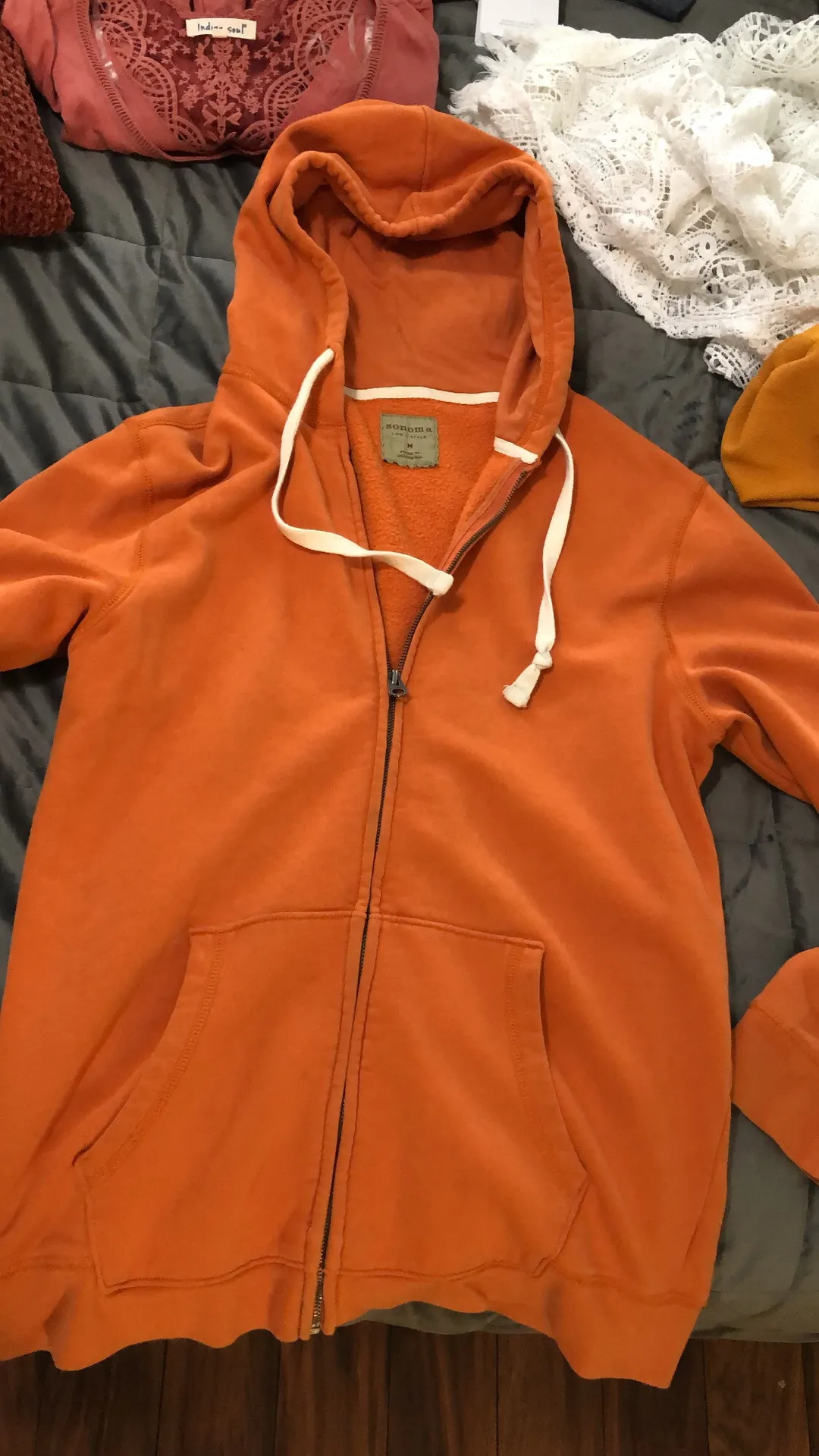 Oversized Zip Up Soft Hoodie Zip Up Top Orange Size M - Image 2