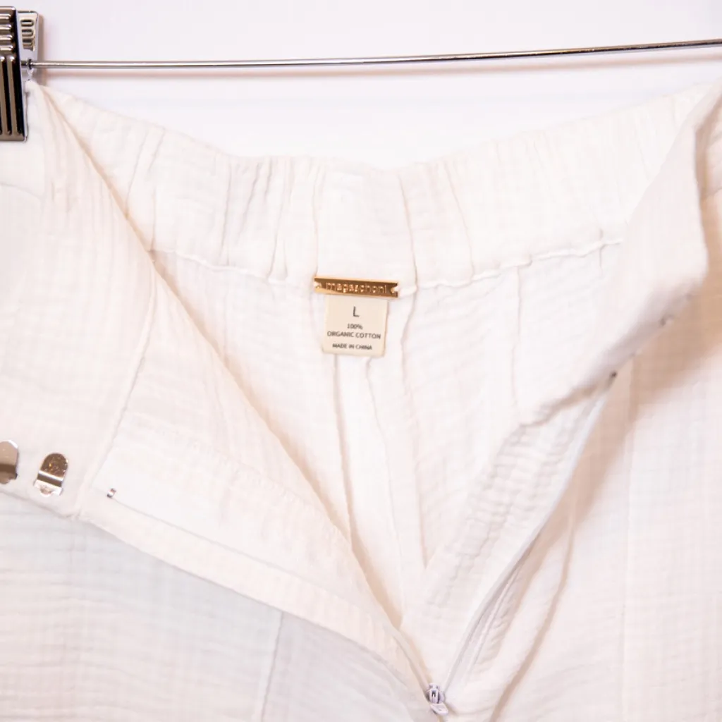 NEW Magaschoni Organic Cotton Lightweight Gauze Straight Leg Ankle Crop Pants L - Image 2