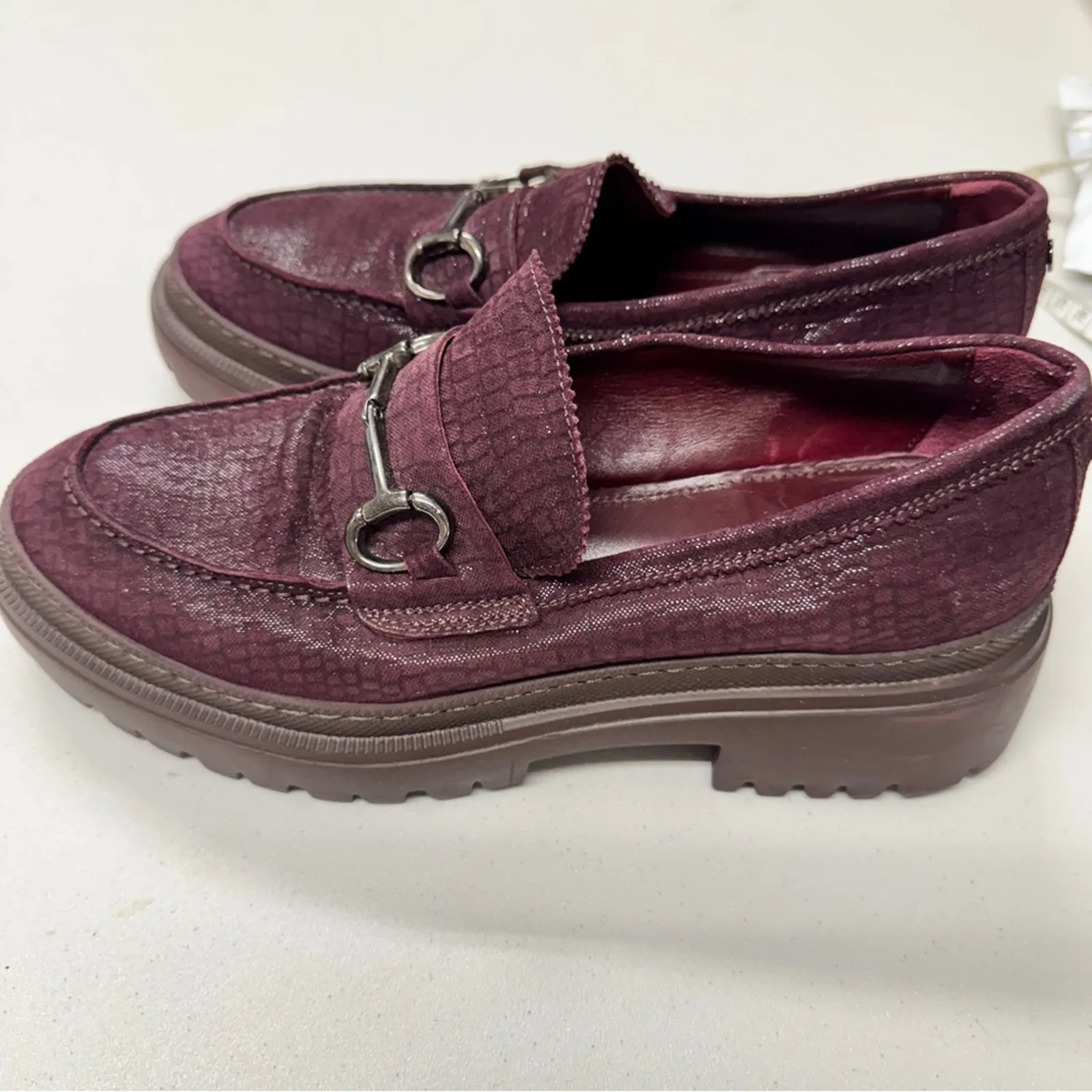 AGL Purple Sparkle Chunky Loafers Womens 10 Preppy Lug Horse - Image 6