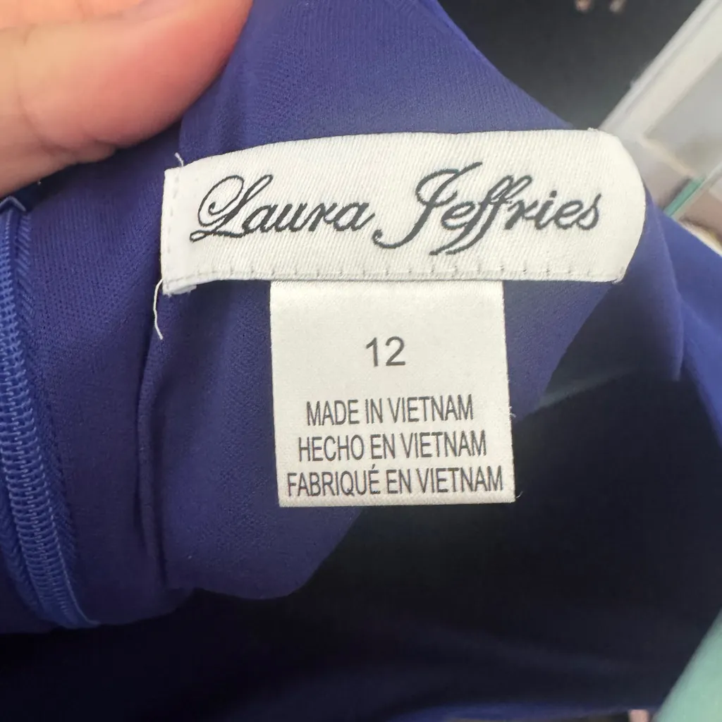 Laura Jeffries Elbow Sleeve Sheath Dress Blue Size 12 - Image 7