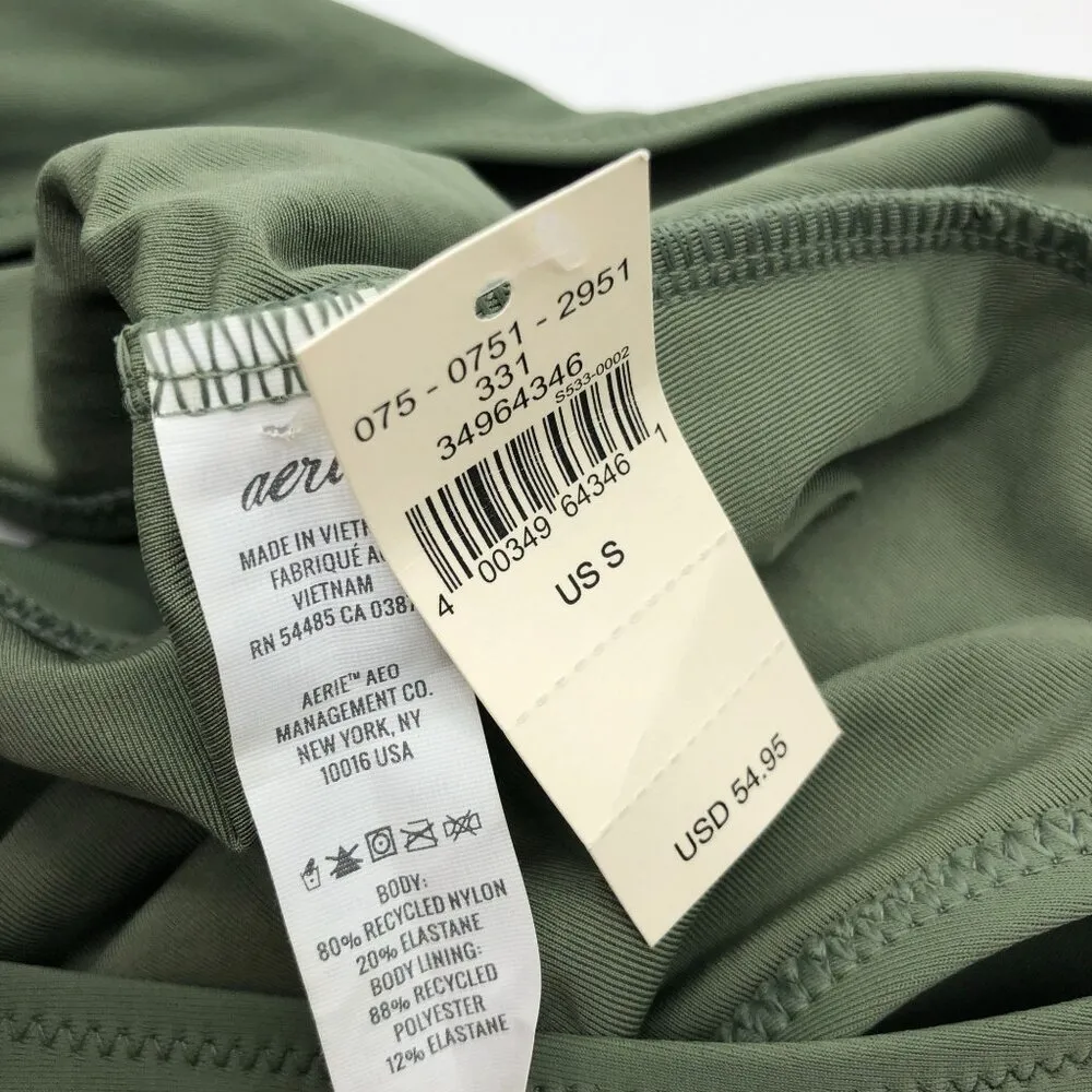 Aerie Ruched Cut Out One Piece Swimsuit Cheeky Green S - Image 4