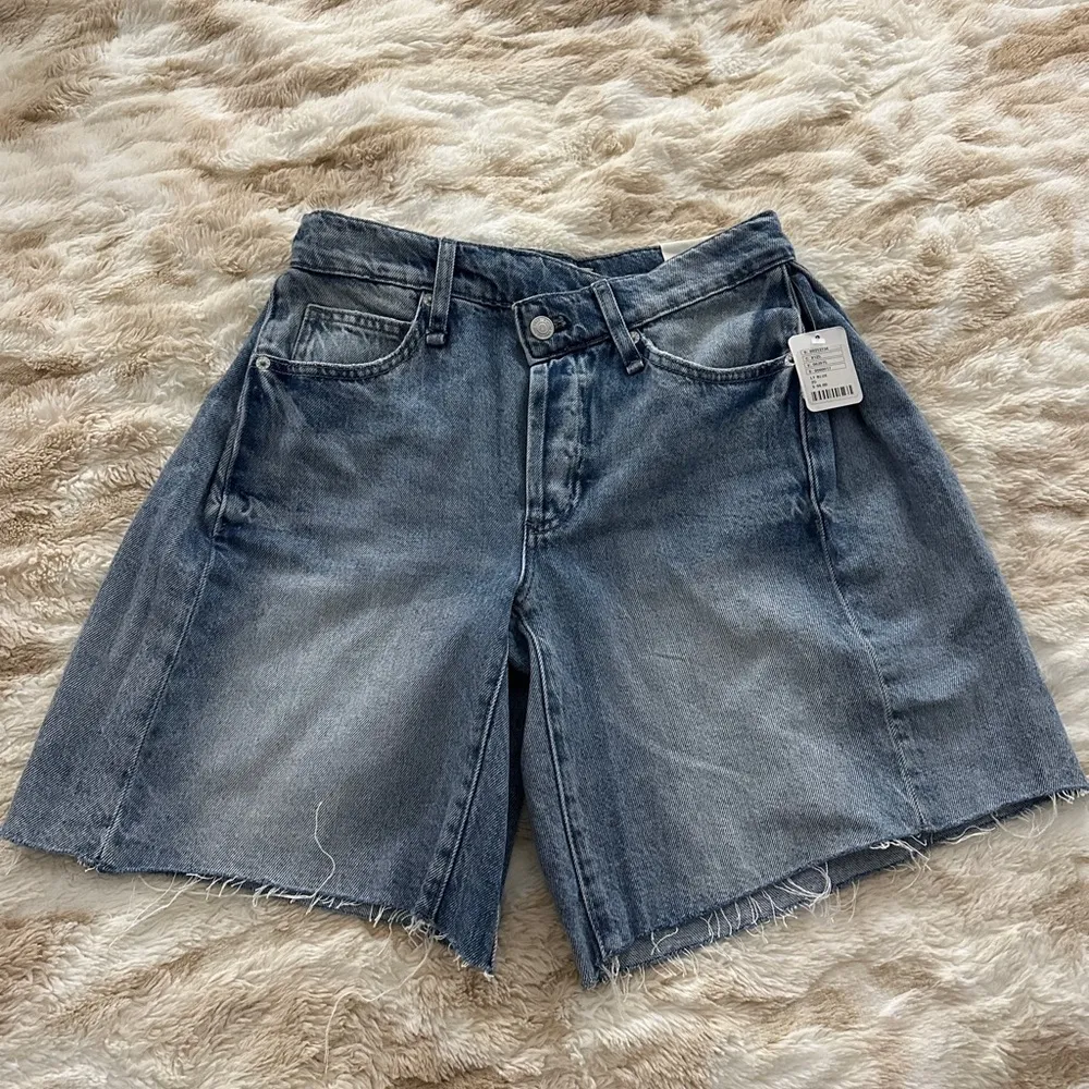 NWT Free People Boomerang Overlap High Waist Denim Cutoff Long Shorts - Image 5