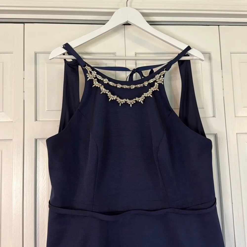 Oleg Cassini Faille crystal neck marine blue a-line maxi dress 18 - Image 6