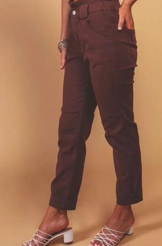 Pistola Paperbag Waist Pants Ankle Length Black Cherry Size Small NWT - Image 2