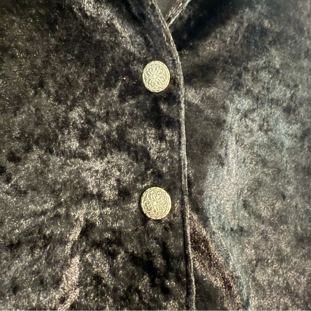 Vintage Panhandle Slim Black Velvet Blouse Womens L Silver Buttons Western Boho Size L - Image 2