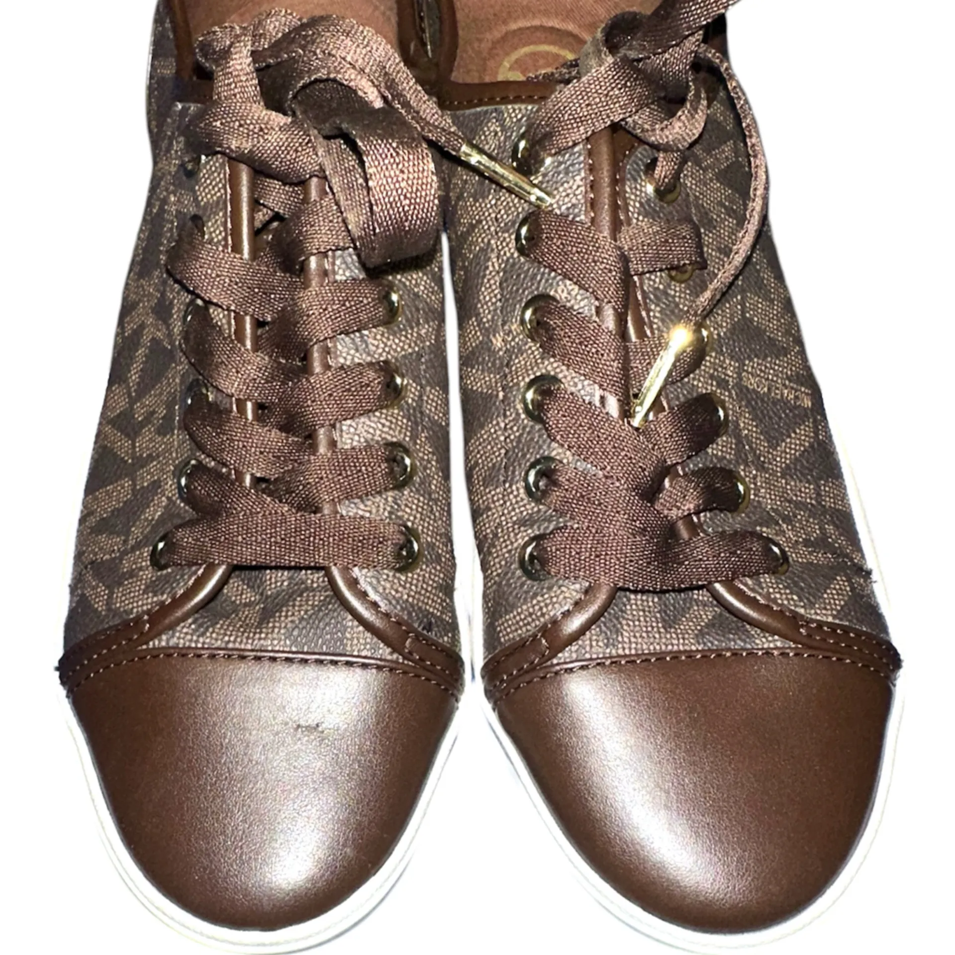 Michael Kors Size 8.5 Womens Monogram  Lace Up City Sneakers Brown and Gold - Image 6