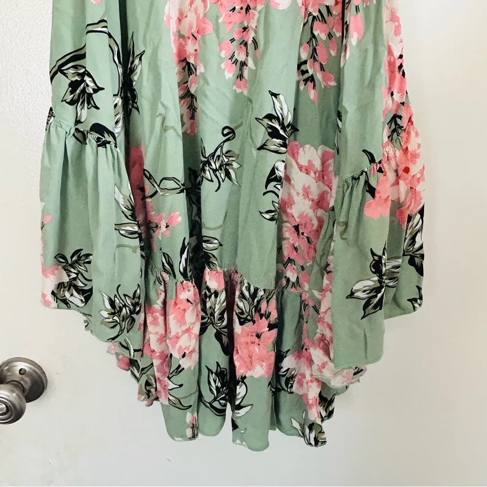 Abel the Label Green Floral Sleeveless Ruffle Tiered Midi Dress M - Image 4