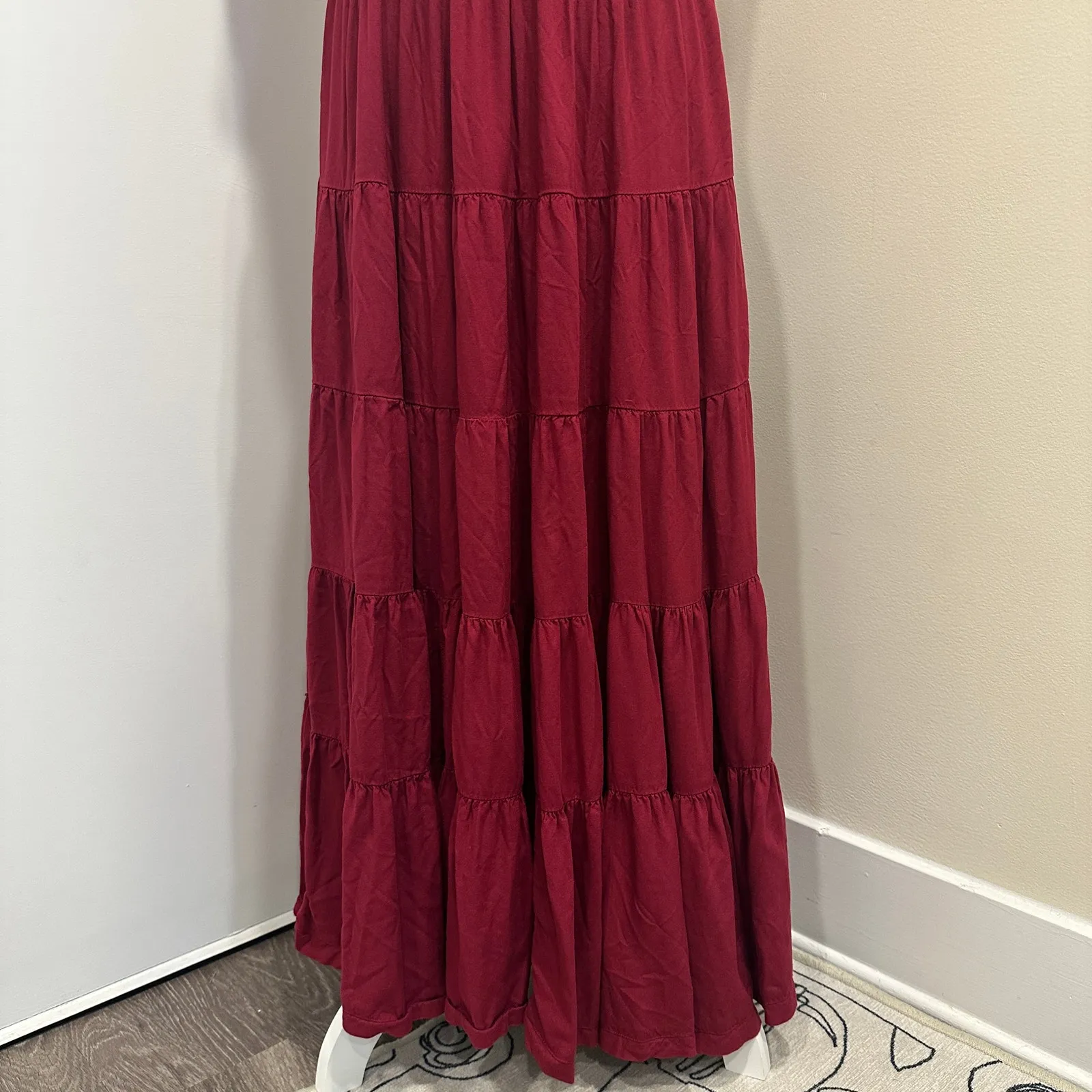 Soft Surroundings Kara Tiered Midi Maxi Dress Berry Boho Peasant Cottage Small - Image 7