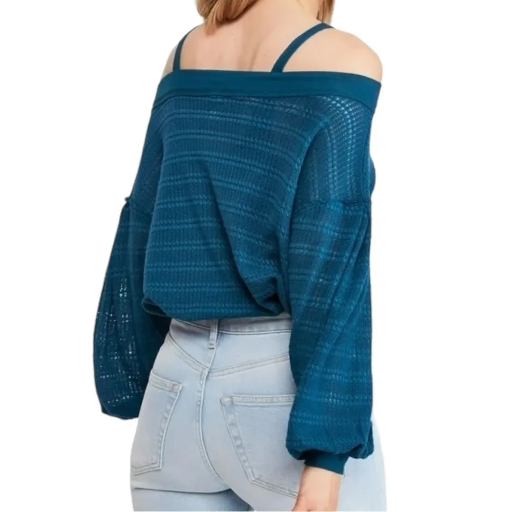 Free People Women’s Size XS Teal Blue Green Sistine Hacci Knit 2 In 1 Sweater - Image 4