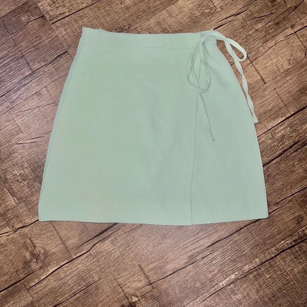 Sage green mini wrap skirt - Image 2