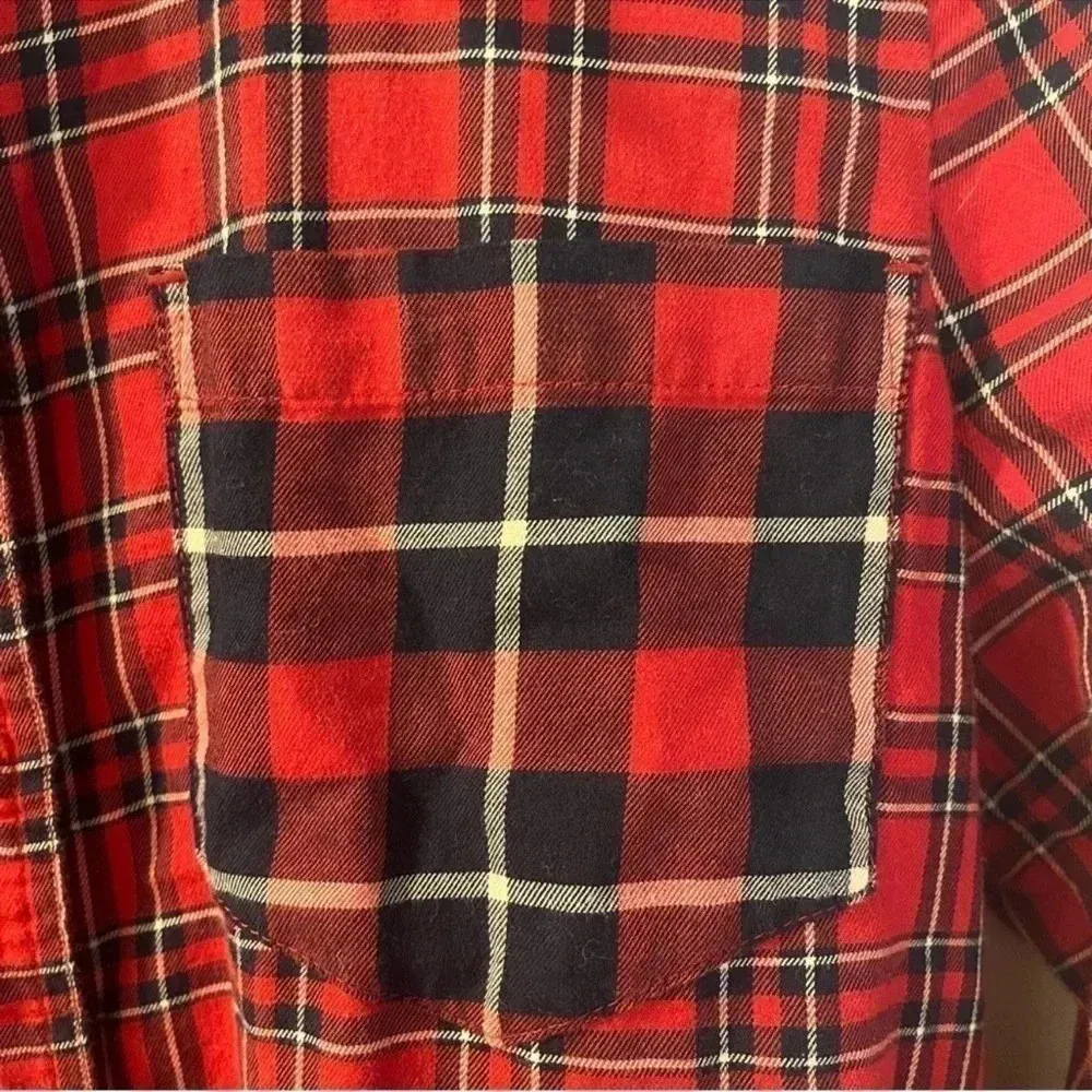 Madewell | Ex-Boyfriend Button Down Shirt Red Black Plaid Patchwork Size S - Image 6