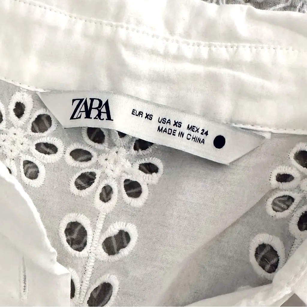 ZARA Openwork Eyelet White Maxi Shirt Dress Long Sleeve Coverup Size XS - Image 9