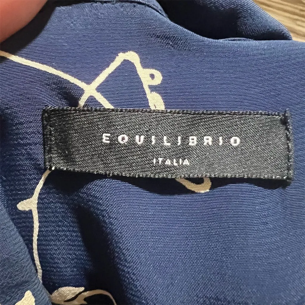 Equilibrio Italia Women's M Blue Floral Knee Length Shirt Dress Size L - Image 4