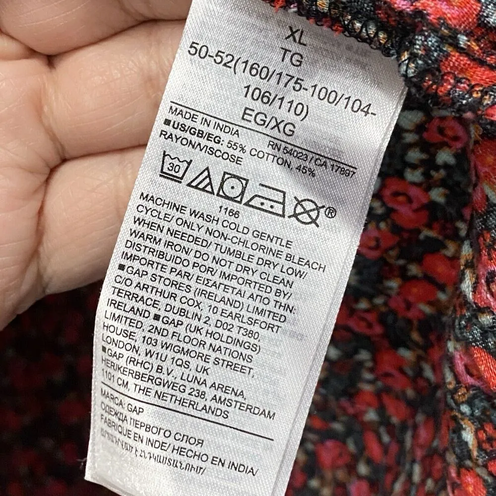 Gap Floral Top Bluse Womens XL Long Sleeve Square Neck Top Red Botanical Spring - Image 5